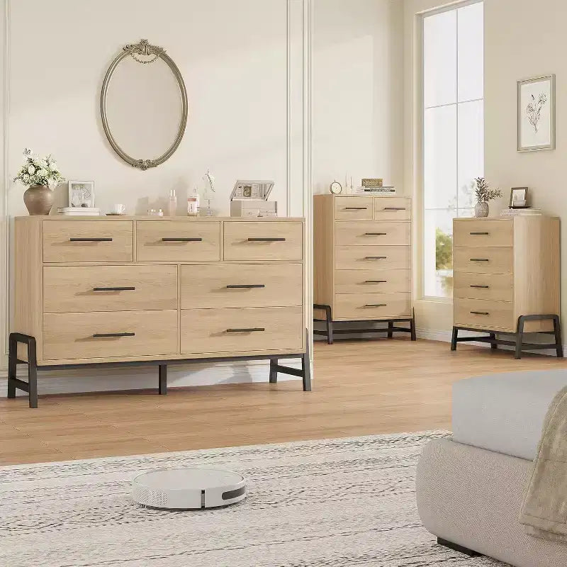 6 Drawer Dresser, Tall Storage Cabinet with Modern Angled Legs for Bedroom or Living Room, 46.6"