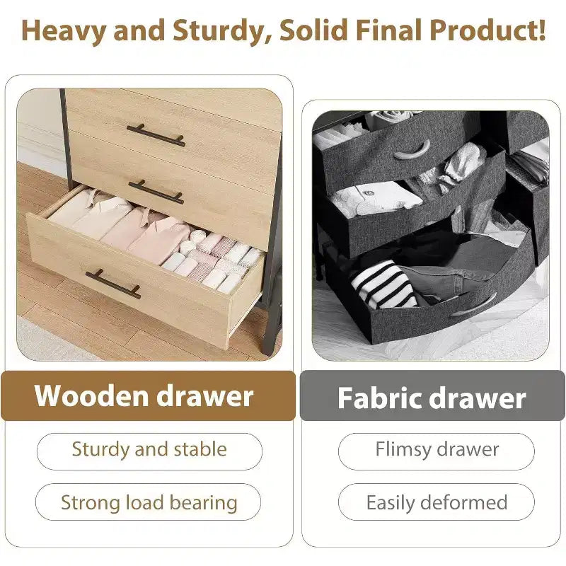 6 Drawer Dresser, Tall Storage Cabinet with Modern Angled Legs for Bedroom or Living Room, 46.6"