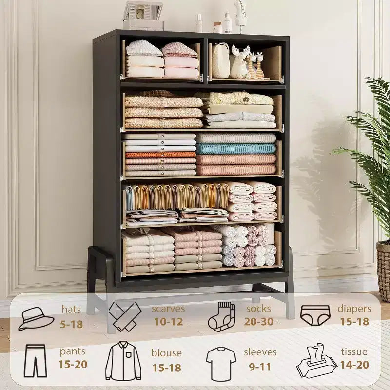 6 Drawer Dresser, Tall Storage Cabinet with Modern Angled Legs for Bedroom or Living Room, 46.6"