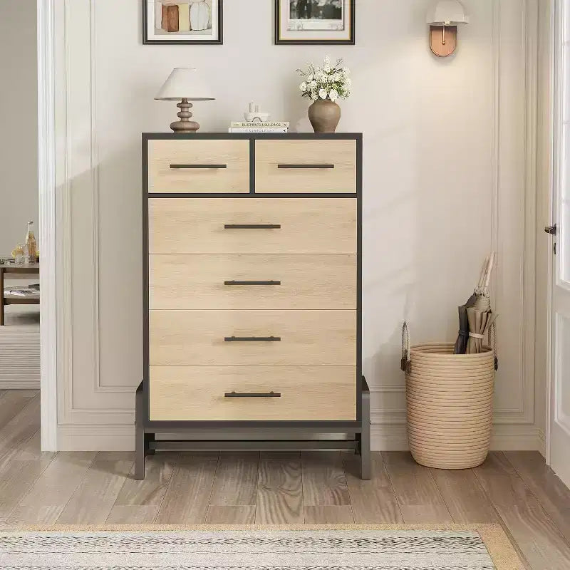 6 Drawer Dresser, Tall Storage Cabinet with Modern Angled Legs for Bedroom or Living Room, 46.6"