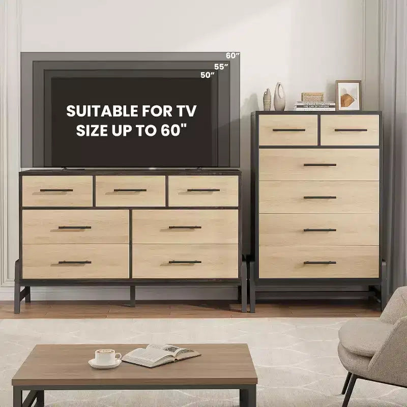 6 Drawer Dresser, Tall Storage Cabinet with Modern Angled Legs for Bedroom or Living Room, 46.6"