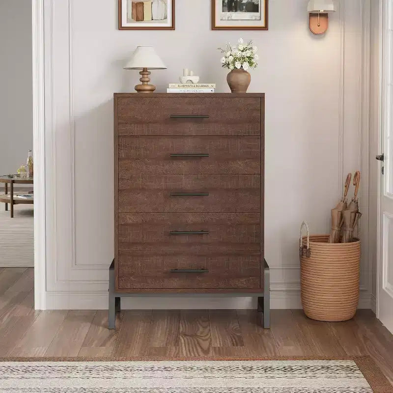 6 Drawer Dresser, Tall Storage Cabinet with Modern Angled Legs for Bedroom or Living Room, 46.6"
