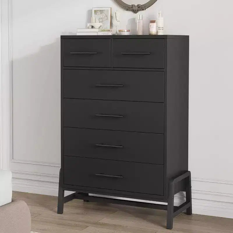 6 Drawer Dresser, Tall Storage Cabinet with Modern Angled Legs for Bedroom or Living Room, 46.6"