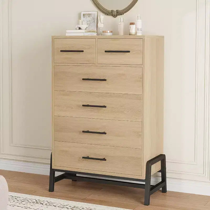 6 Drawer Dresser, Tall Storage Cabinet with Modern Angled Legs for Bedroom or Living Room, 46.6"