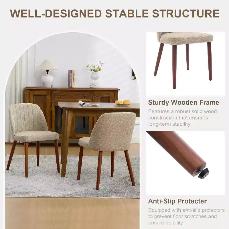 2Pack Dining Chairs, Accent Chair with Comfy Padded & Sturdy Wood Legs, for Kitchen, Dining Room, Restaurant & Cafe