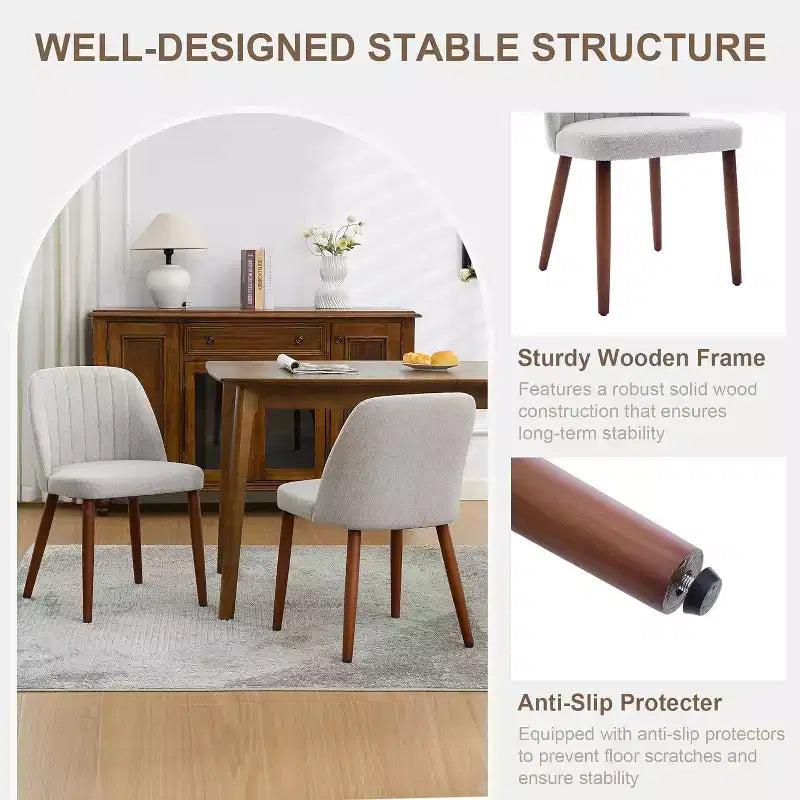 2Pack Dining Chairs, Accent Chair with Comfy Padded & Sturdy Wood Legs, for Kitchen, Dining Room, Restaurant & Cafe
