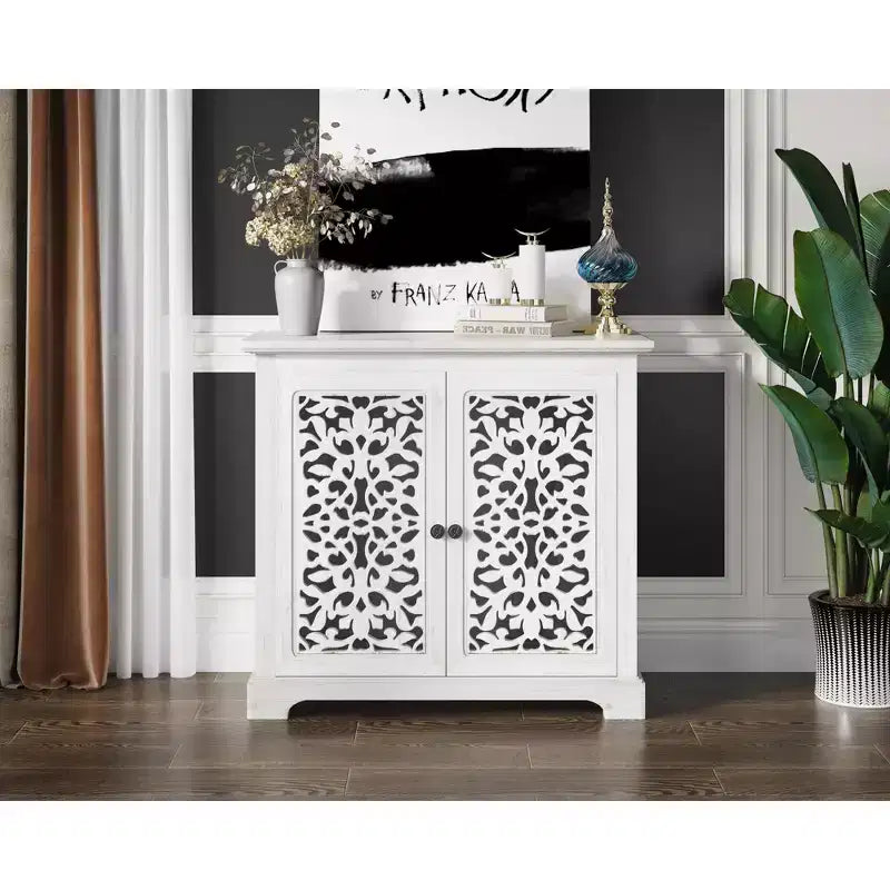 Kitchen Storage Cabinet with 2 Hollow Carved DoorsSideboard Buffet, Console Table, Accent Liquor Cabinet for Dining Room or Living Room