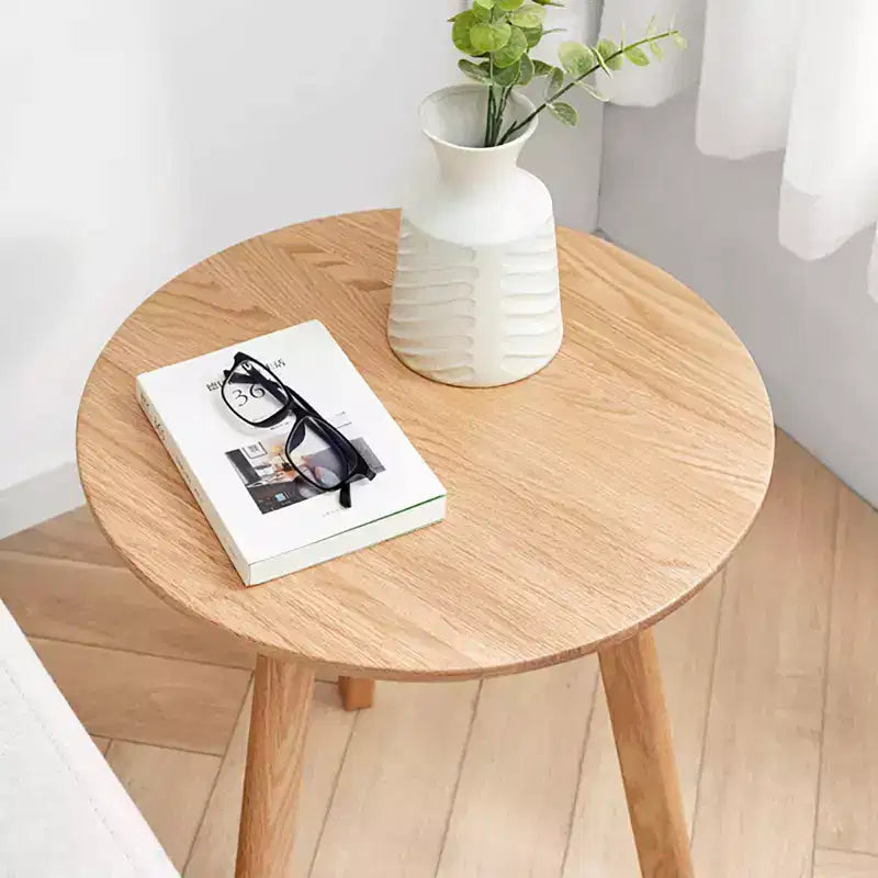 Modern Coffee Table with 100% Oak Wood Frame, 17.7" Low Round Side Table for Living Room, Easy to Assemble, Natural