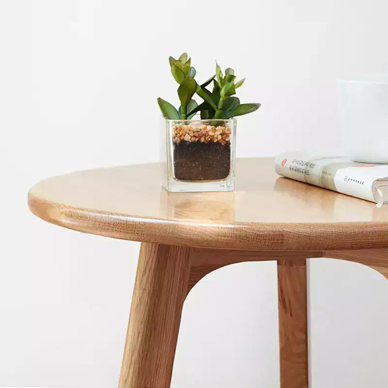 Modern Coffee Table with 100% Oak Wood Frame, 17.7" Low Round Side Table for Living Room, Easy to Assemble, Natural