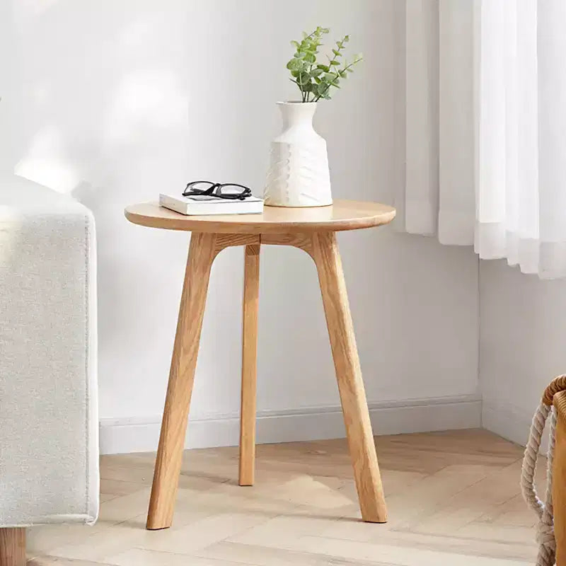 Modern Coffee Table with 100% Oak Wood Frame, 17.7" Low Round Side Table for Living Room, Easy to Assemble, Natural