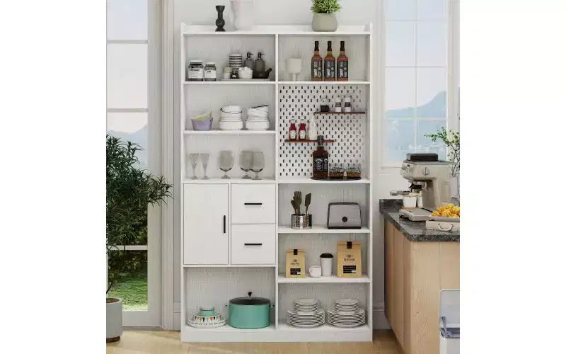 4-Tier Tall Bookshelf with 10 Cubes and 3 Doors, Open Shelf Bookcase with Storage Cabinet for Living Room, Office