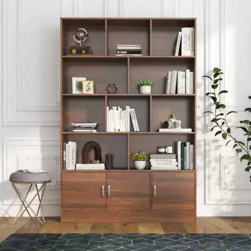 4-Tier Tall Bookshelf with 10 Cubes and 3 Doors, Open Shelf Bookcase with Storage Cabinet for Living Room, Office