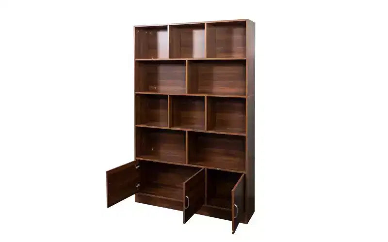 4-Tier Tall Bookshelf with 10 Cubes and 3 Doors, Open Shelf Bookcase with Storage Cabinet for Living Room, Office