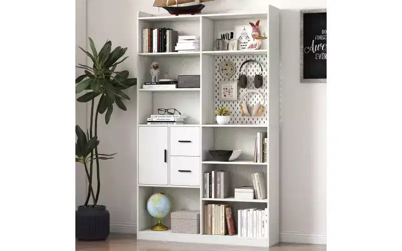4-Tier Tall Bookshelf with 10 Cubes and 3 Doors, Open Shelf Bookcase with Storage Cabinet for Living Room, Office
