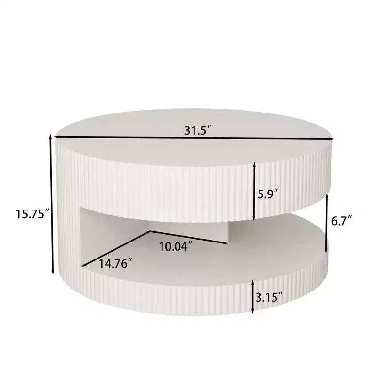31.5" Fluted Accent Coffee Table, 2-Tier Round Center Table for Living Room, Storage Side Table, 110lbs Capacity