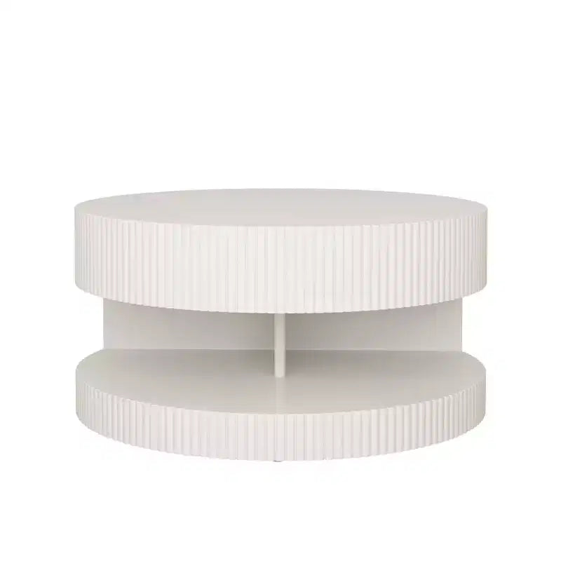 31.5" Fluted Accent Coffee Table, 2-Tier Round Center Table for Living Room, Storage Side Table, 110lbs Capacity