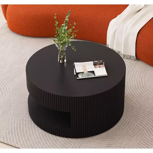 TUYOHW 31.5 On-Trend Fluted Accent Coffee Table,2-Tier Round Center Table Chic End Table for Living Room,Storage Side Table,110lbs Capacity