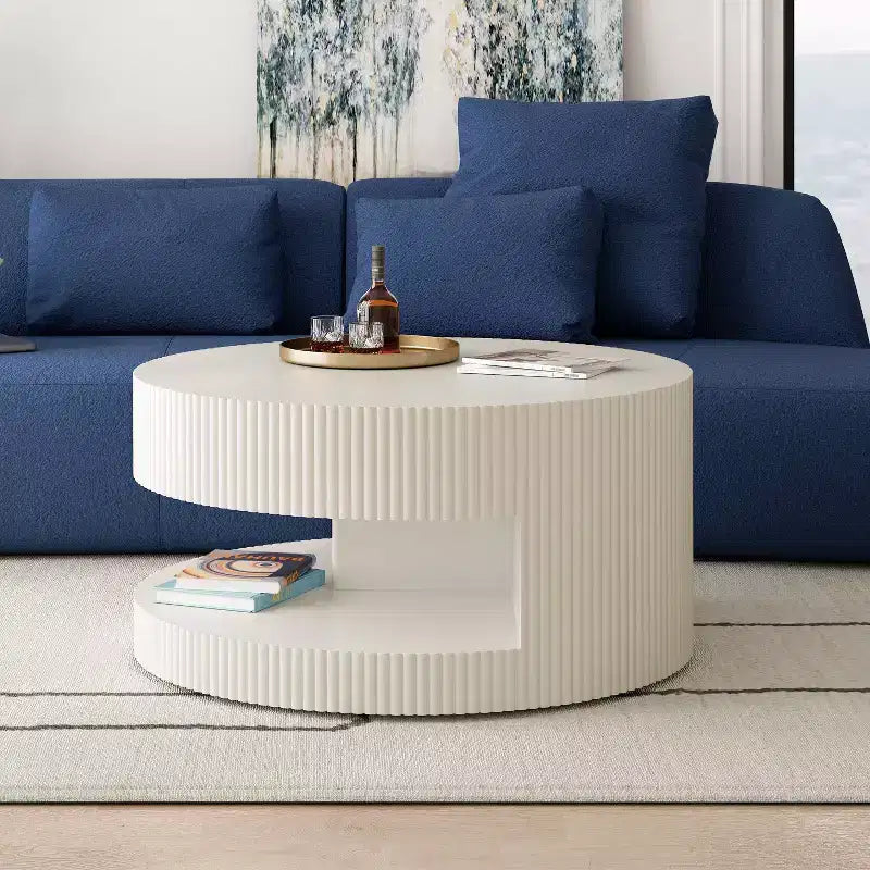 31.5" Fluted Accent Coffee Table, 2-Tier Round Center Table for Living Room, Storage Side Table, 110lbs Capacity