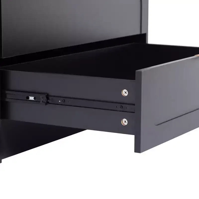 65" Black 2-Door Armoire Wardrobe with 2 Drawers, Rattan Accent & Magnetic Lock