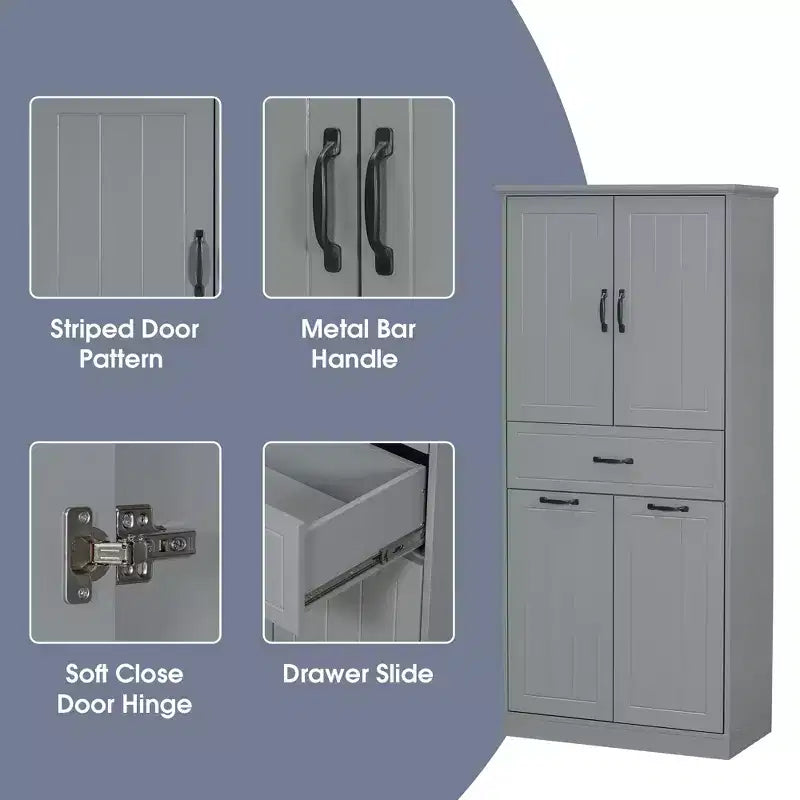 Bathroom Storage Cabinet With 2 Laundry Baskets,Tall Anti-Tipping Tilt-Out Double Doors Hidden Laundry Hamper Cabinet With 2 Doors & 1 Drawer