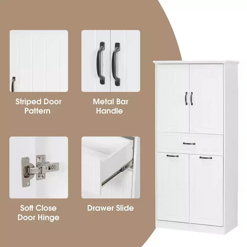 Bathroom Storage Cabinet With 2 Laundry Baskets,Tall Anti-Tipping Tilt-Out Double Doors Hidden Laundry Hamper Cabinet With 2 Doors & 1 Drawer
