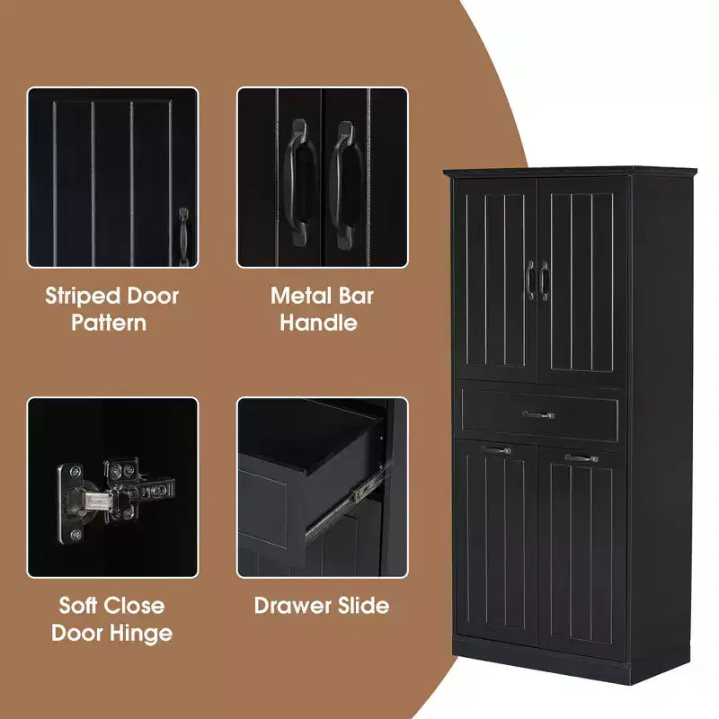Bathroom Storage Cabinet With 2 Laundry Baskets,Tall Anti-Tipping Tilt-Out Double Doors Hidden Laundry Hamper Cabinet With 2 Doors & 1 Drawer