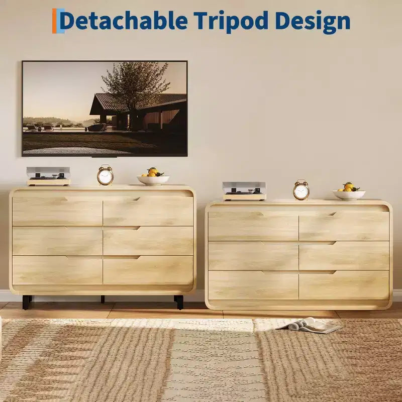 6 Drawers Dresser for Bedroom, 47 Wide Modern Wooden Clothes Dresser with Large Wood Storage, Chest of Drawers