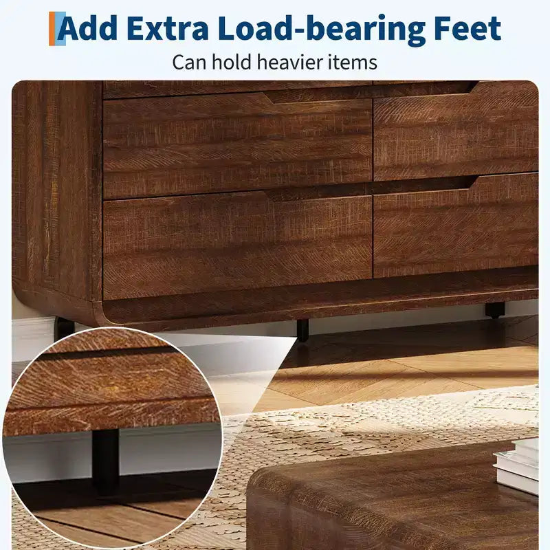 6 Drawers Dresser for Bedroom, 47 Wide Modern Wooden Clothes Dresser with Large Wood Storage, Chest of Drawers