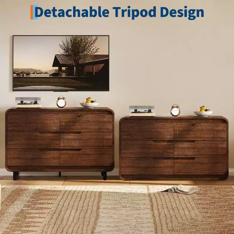6 Drawers Dresser for Bedroom, 47 Wide Modern Wooden Clothes Dresser with Large Wood Storage, Chest of Drawers