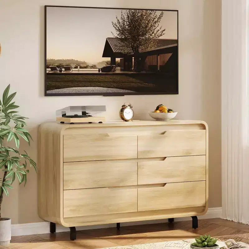 6 Drawers Dresser for Bedroom, 47 Wide Modern Wooden Clothes Dresser with Large Wood Storage, Chest of Drawers