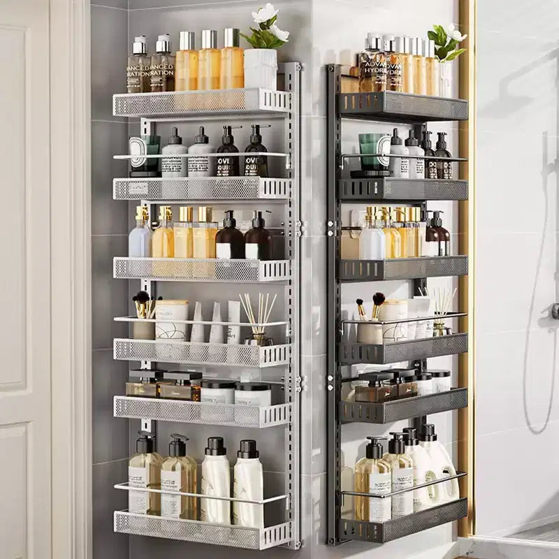 6-Tier Adjustable Over-the-Door Pantry Organizer C Heavy-Duty Metal Hanging Storage Rack with Removable Baskets