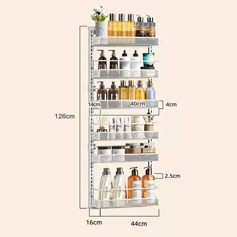 6-Tier Adjustable Over-the-Door Pantry Organizer C Heavy-Duty Metal Hanging Storage Rack with Removable Baskets