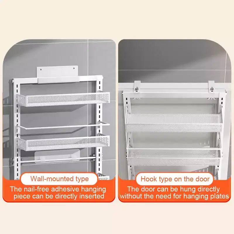 6-Tier Adjustable Over-the-Door Pantry Organizer C Heavy-Duty Metal Hanging Storage Rack with Removable Baskets