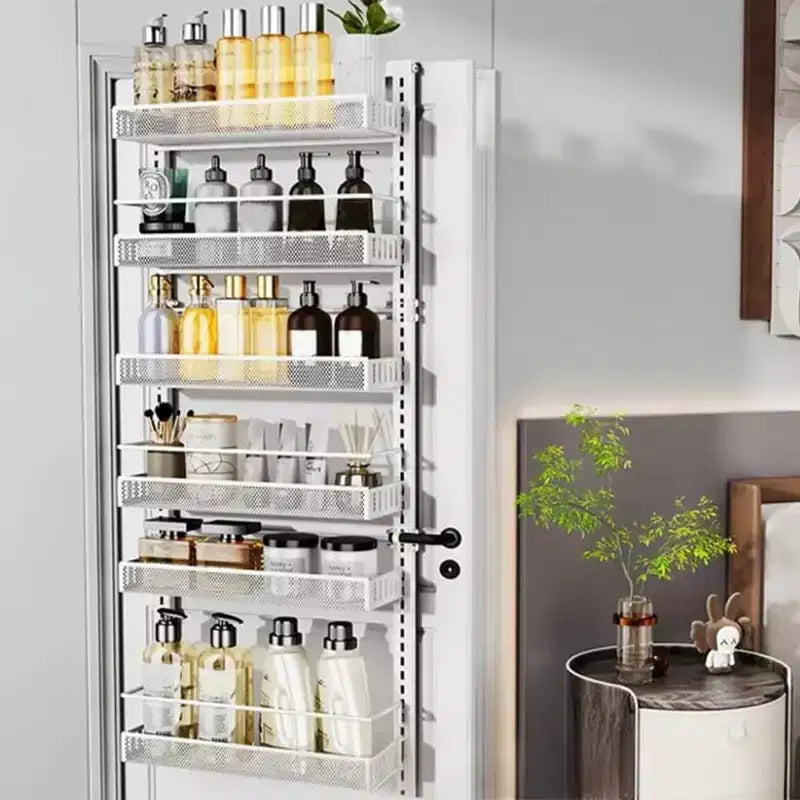 6-Tier Adjustable Over-the-Door Pantry Organizer C Heavy-Duty Metal Hanging Storage Rack with Removable Baskets