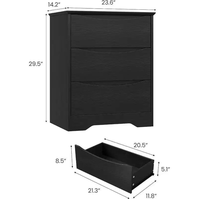 Holzkommode mit 3 Schubladen, hoher moderner Schrank mit tiefem Stauraum, große Kommode mit breiter Ablage, langer Aufbewahrungsschrank für Schlafzimmer  