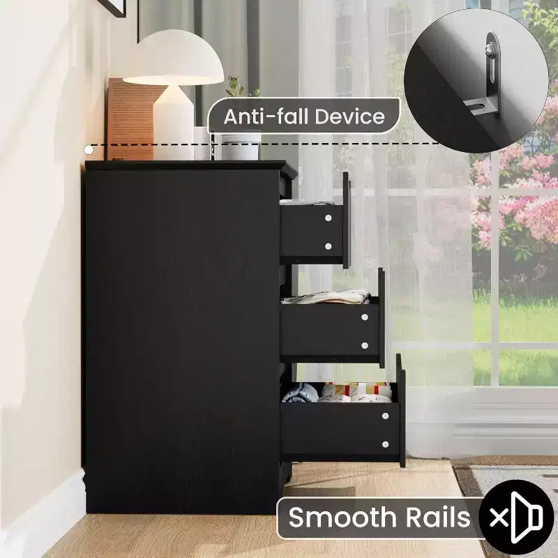 Wooden Dresser with 3 Drawers, Tall Modern Closet with Deep Storage, Large Chest of Drawers with Wide Top, Long Storage Dresser for Bedroom
