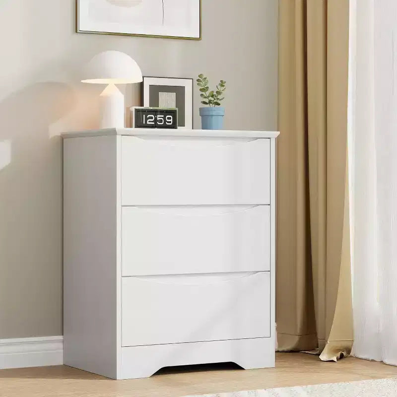 Wooden Dresser with 3 Drawers, Tall Modern Closet with Deep Storage, Large Chest of Drawers with Wide Top, Long Storage Dresser for Bedroom
