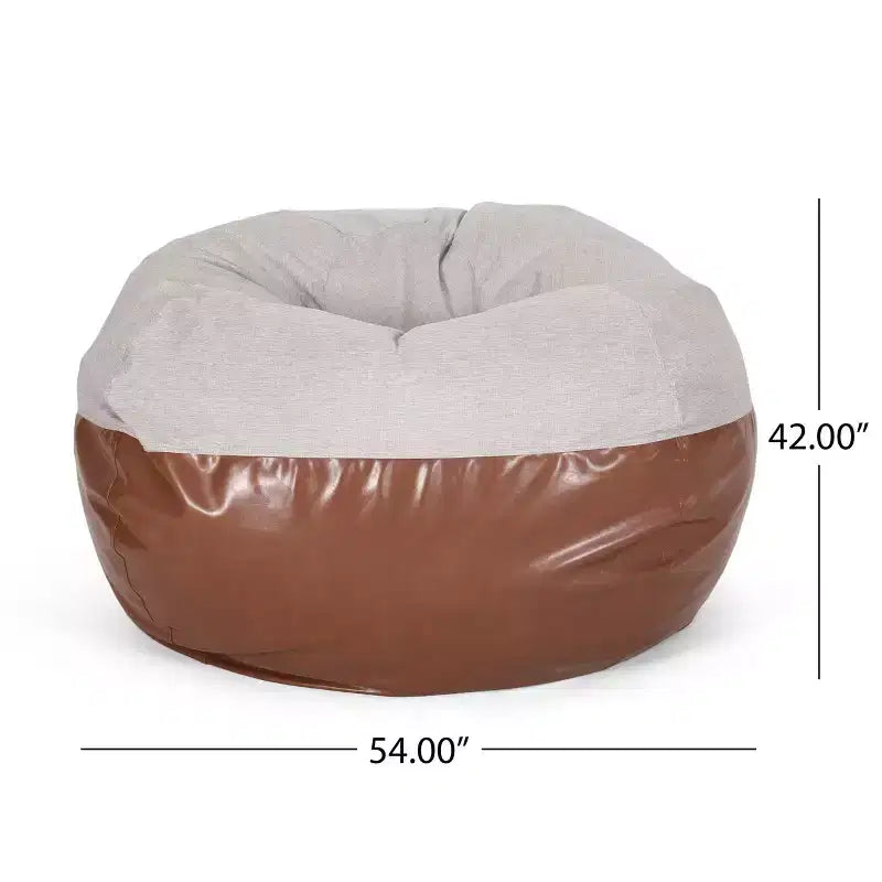 5ft Rounded Bean Bag Chair, Faux Leather Floor Sofa for Easy Cleaning, Comfy Sofa Chair for Living Room and Bedroom