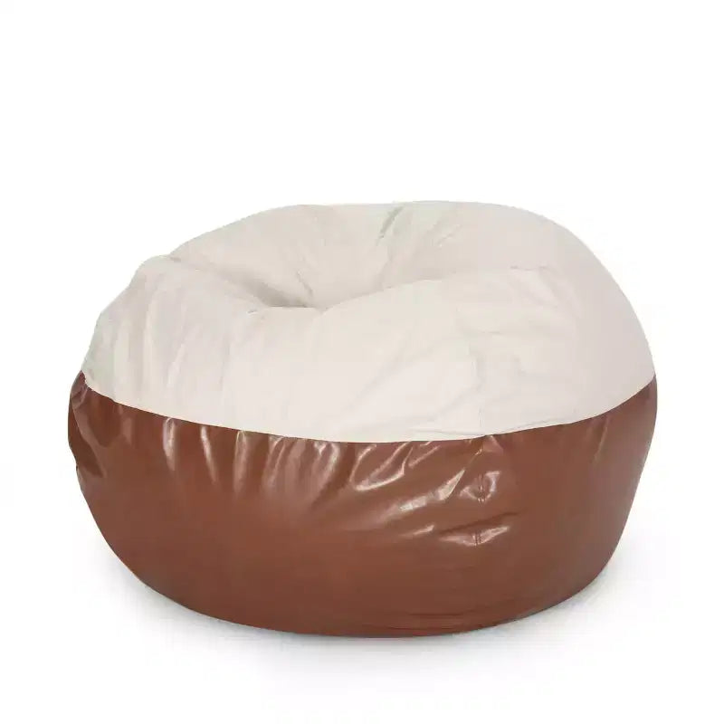 5ft Rounded Bean Bag Chair, Faux Leather Floor Sofa for Easy Cleaning, Comfy Sofa Chair for Living Room and Bedroom