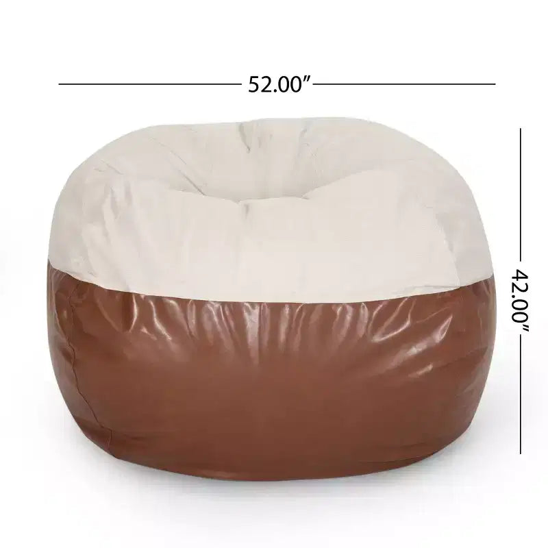 5ft Rounded Bean Bag Chair, Faux Leather Floor Sofa for Easy Cleaning, Comfy Sofa Chair for Living Room and Bedroom