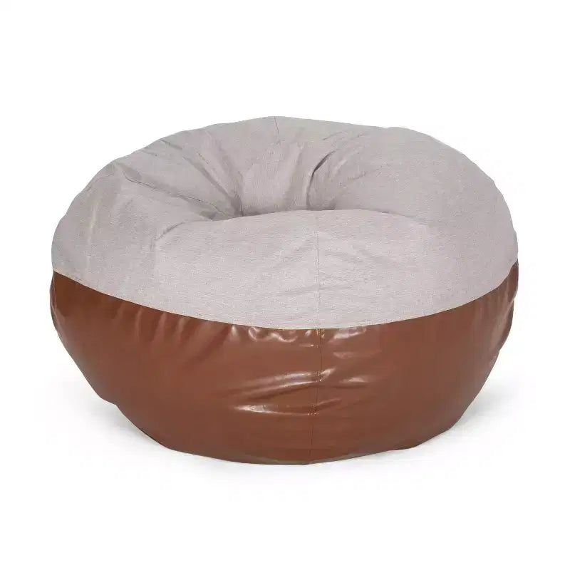 5ft Rounded Bean Bag Chair, Faux Leather Floor Sofa for Easy Cleaning, Comfy Sofa Chair for Living Room and Bedroom