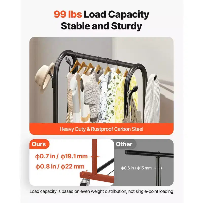 Rolling Clothes Rack with Shelves Heavy Duty Garment Rack on Wheels 71 Tall for Bedroom