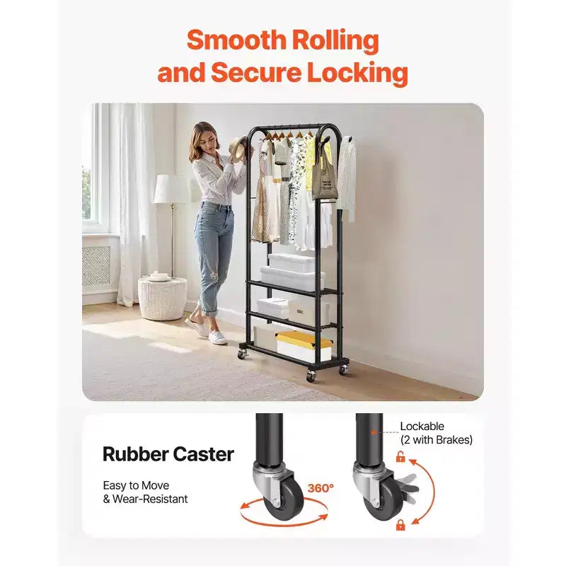 Rolling Clothes Rack with Shelves Heavy Duty Garment Rack on Wheels 71 Tall for Bedroom