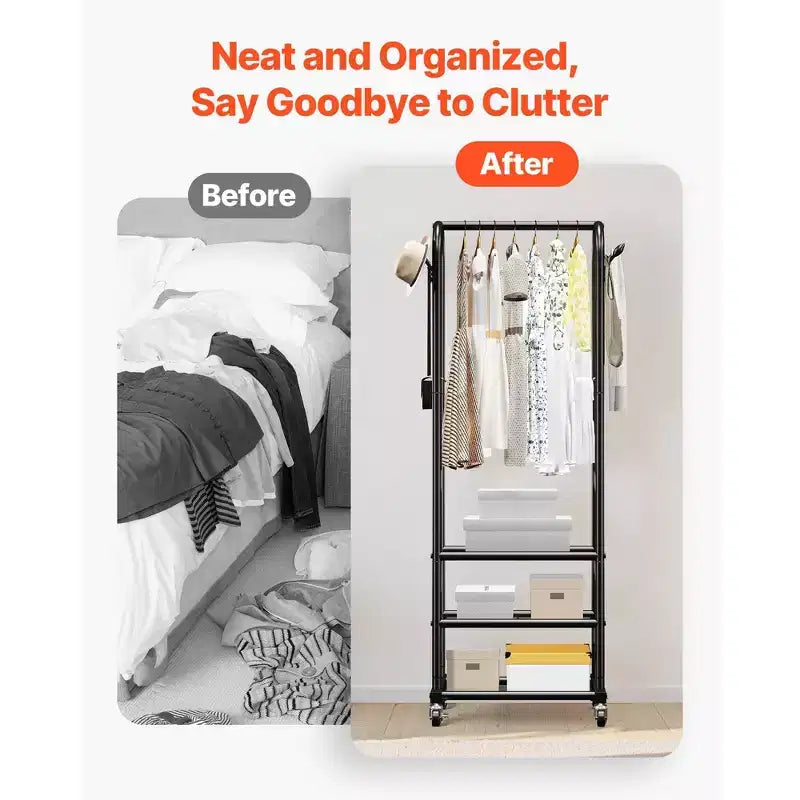 Rolling Clothes Rack with Shelves Heavy Duty Garment Rack on Wheels 71 Tall for Bedroom