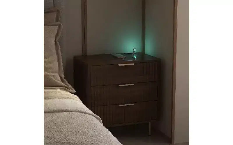 Modern Nightstand with Charging Station & Voice-Controlled Night Light, Multi-Storage Side Table with Cabinet for Bedroom