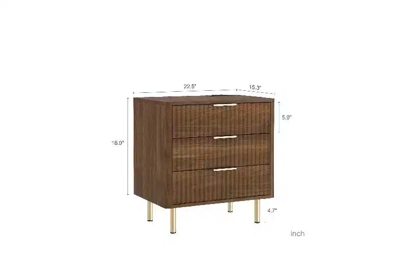 Modern Nightstand with Charging Station & Voice-Controlled Night Light, Multi-Storage Side Table with Cabinet for Bedroom