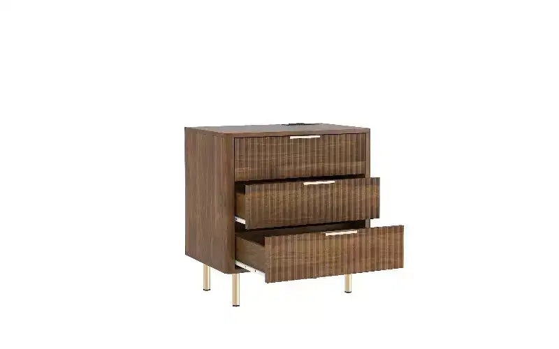 Modern Nightstand with Charging Station & Voice-Controlled Night Light, Multi-Storage Side Table with Cabinet for Bedroom
