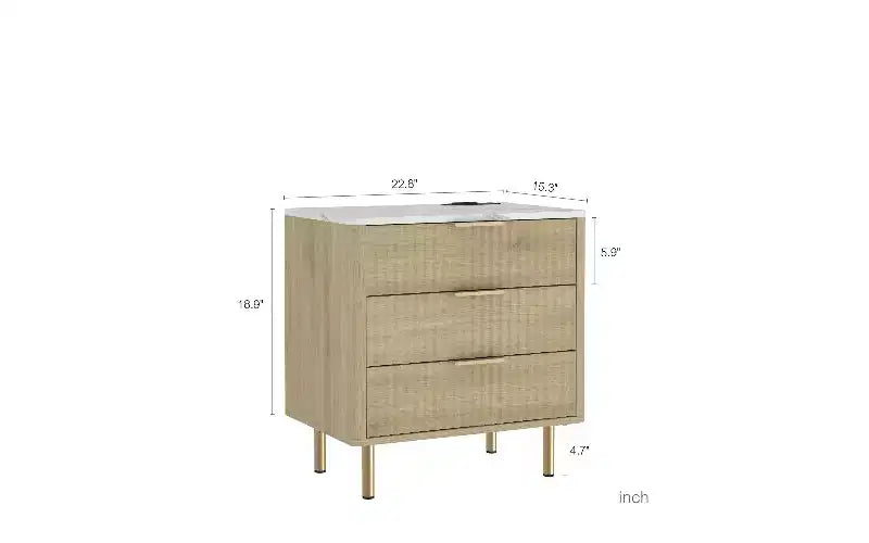 Modern Nightstand with Charging Station & Voice-Controlled Night Light, Multi-Storage Side Table with Cabinet for Bedroom