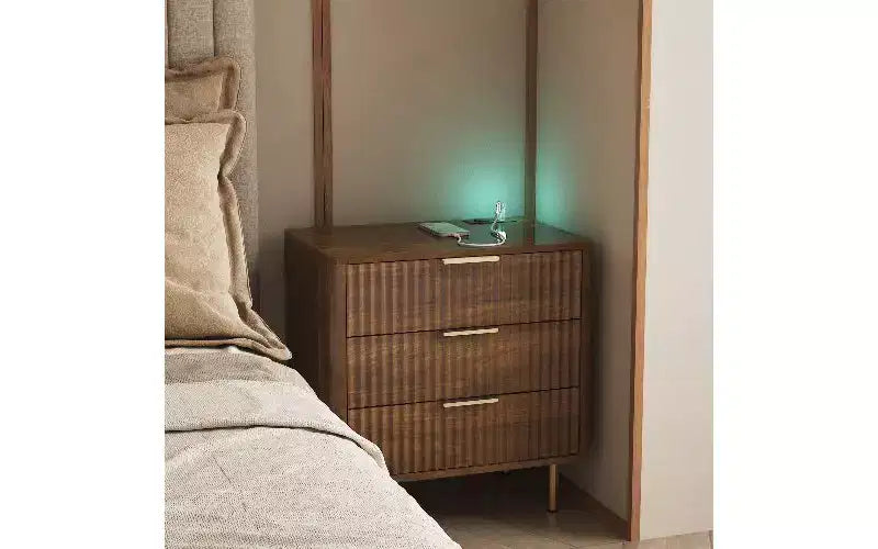 Modern Nightstand with Charging Station & Voice-Controlled Night Light, Multi-Storage Side Table with Cabinet for Bedroom